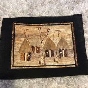Vintage Folk Art African Village Straw Banana Leaf - Unframed
